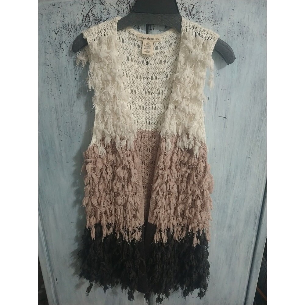Indigo Thread Faux Fur Fringed Vest Size Xl Boho Hippie Y2k vintage